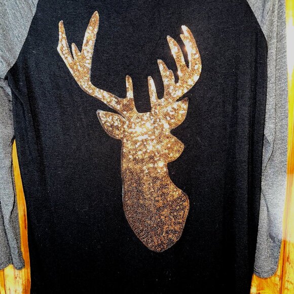 Goldspark Sequin Reindeer Top S  Holiday Glam Festivecore Quiet Luxury Sparkle - Picture 3 of 5